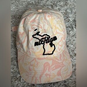 Michigan Swirl Cap Pink and Cream Embroidered Baseball hat